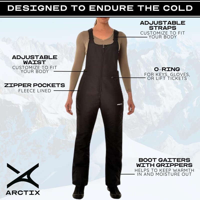 Arctix Women's Essential Insulated Bib Overalls, Black, X-Large Short