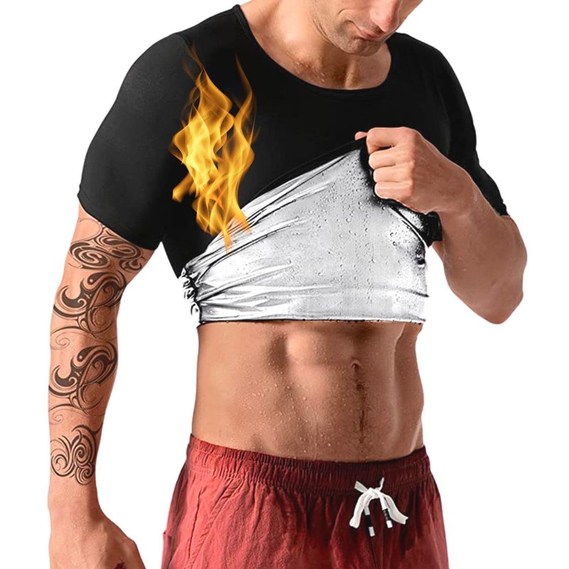 Nano Hertz Sauna Sweat Suit Weight Loss Shapewear Top Shirt Waist Vest Trainer Workout Body Shaper Sweatsuit Exercise Fitness Gym Short Sleeves Men Guys