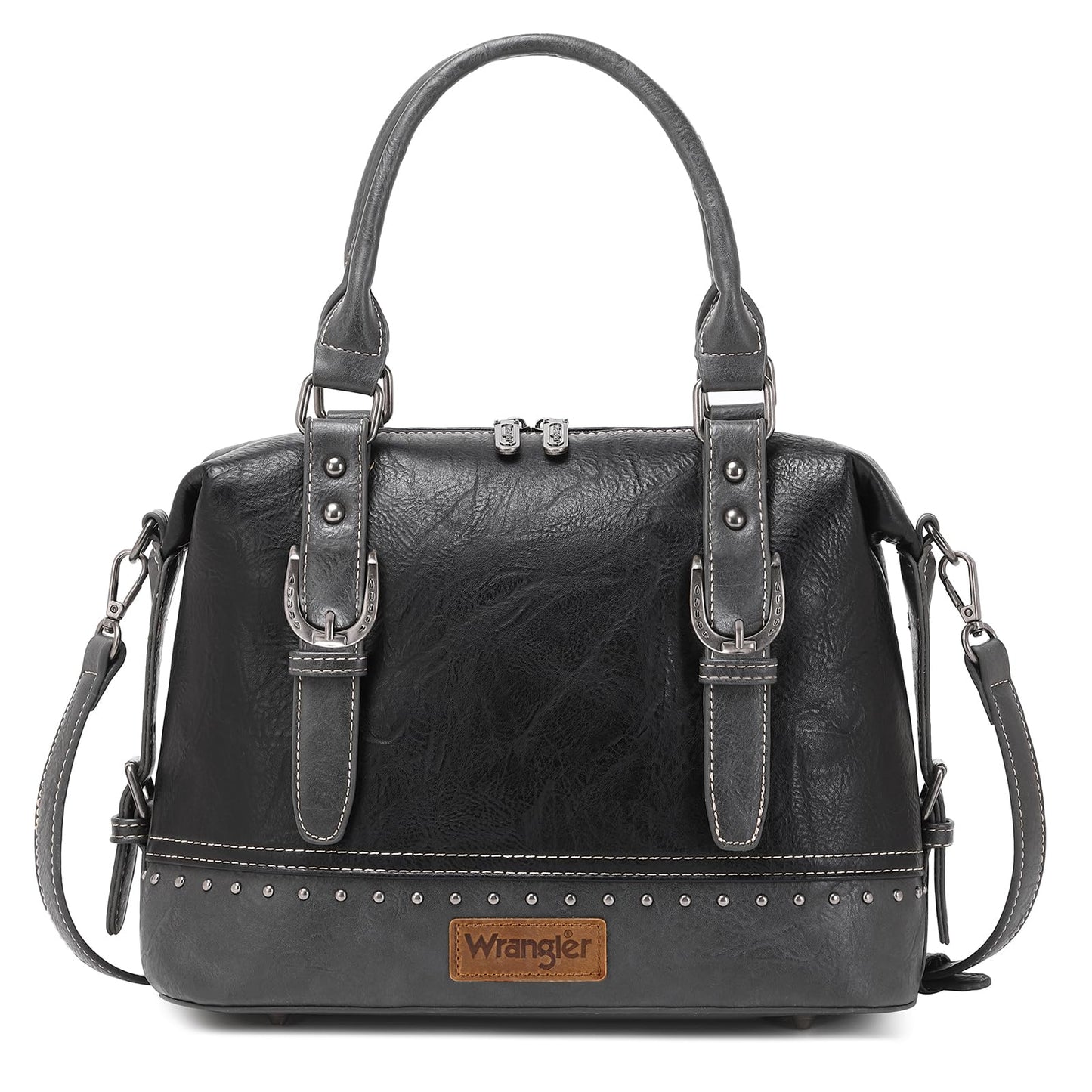 Wrangler Doctor Bag Top Handle Purse Hobo Shoulder Barrel Satchel Handbags for Women, Cannon Black, One Size