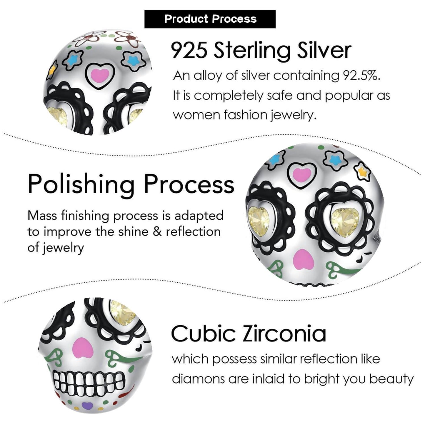 VALGACLS Colorful Skull Charm Halloween Charms for Bracelets Necklace 925 Sterling Silver Charms for Women
