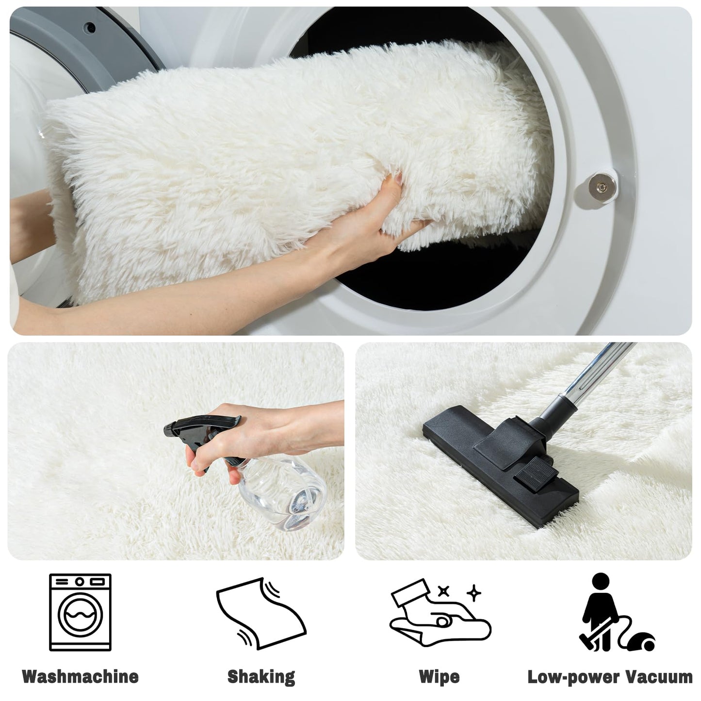 Soft Fluffy Area Rug for Bedroom, Cream White Fuzzy Shaggy Oval Throw Rugs for Bedside, Non-Slip Cozy Plush Shag Carpet for Kids Room Nursery Dorm Living Room, 2.6 x 5.3 Feet