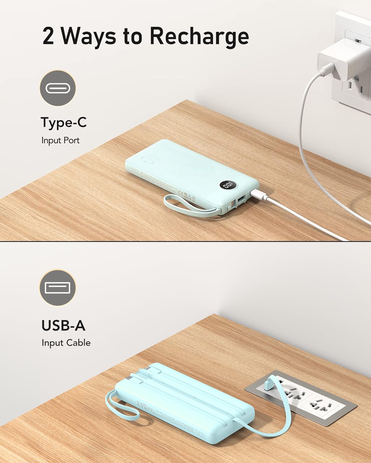 VEEKTOMX Portable Charger Built-in Cables, Power Bank for iPhone, Fast Charge USB C Battery Pack Travel Essentials Powerbank Compatible with iPhone 17/16/15/14, Samsung S25/24
