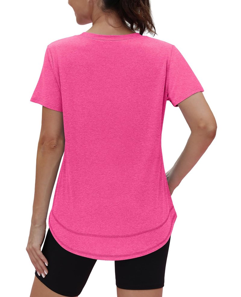 Summer Tops for Women 2026 Short Sleeve Workout Clothes Athletic Shirts Pilates Outfits Camisetas Deportivas para Mujer Hot Pink L