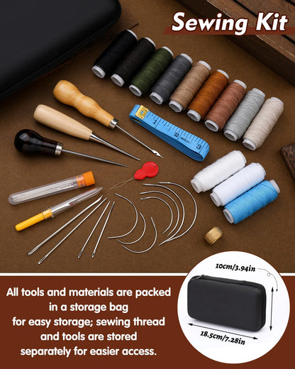 BAGERLA Heavy Duty Sewing Kit, 48pcs Needle and Thread Kit with Upholstery Thread Needles Sewing Awl Seam Ripper, Upholstery Repair Sewing Kit for Car Seats Carpets Shoes Backpacks DIY Crafting