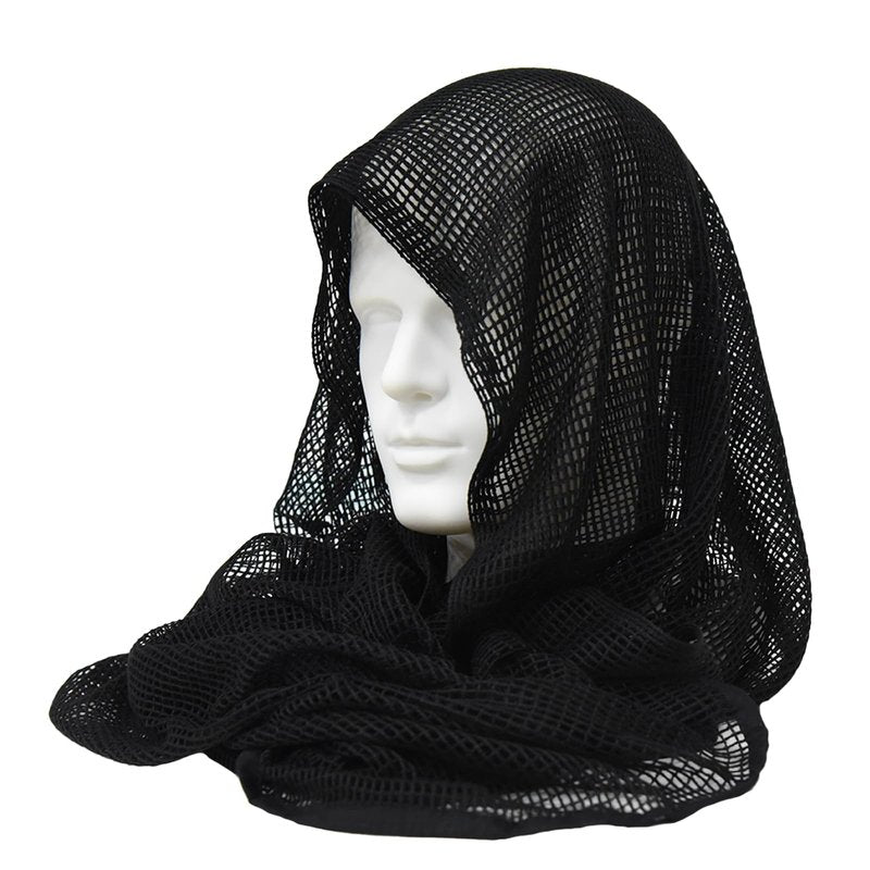 LOOGU Tactical Camo Scarf Military Sniper Veil Camouflage Netting for Hunting Photography Airsoft Desert Woodland Tear-Resistant Polyester Ghillie Accessory (Black)