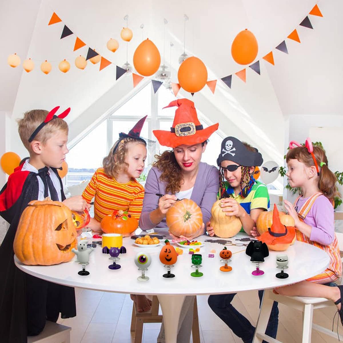 QINGQIU 24 PCS Halloween Jumping Popper Toys Spring Launchers for Kids Boys Girls Halloween Party Favors Halloween Treat Bags Gifts Halloween Games