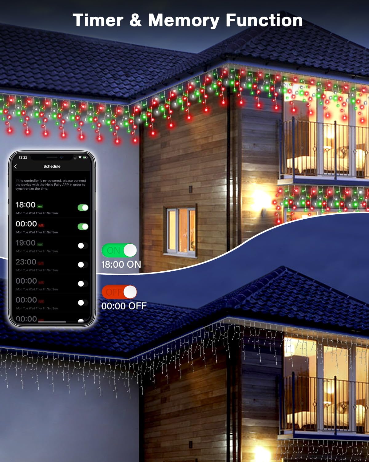 33FT Smart RGB Christmas Icicle Lights – APP Control LED String Lights for Outside, Music Sync, DIY Color Changing, 58+ Modes, Connect 3 Strands (99FT) – Waterproof Icicle for Roof, Tree, House