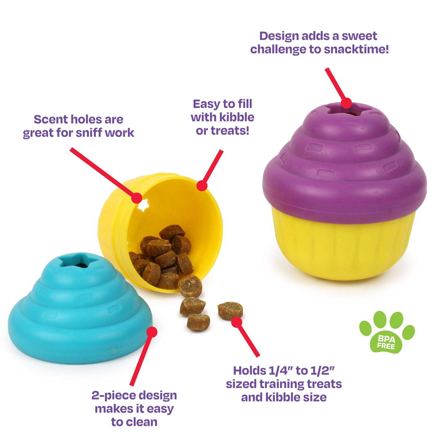 Brightkins Small Cupcake Treat Dispenser for Dogs - Enrichment Dog Birthday Toy for All Breeds, Interactive Gift for Puppies