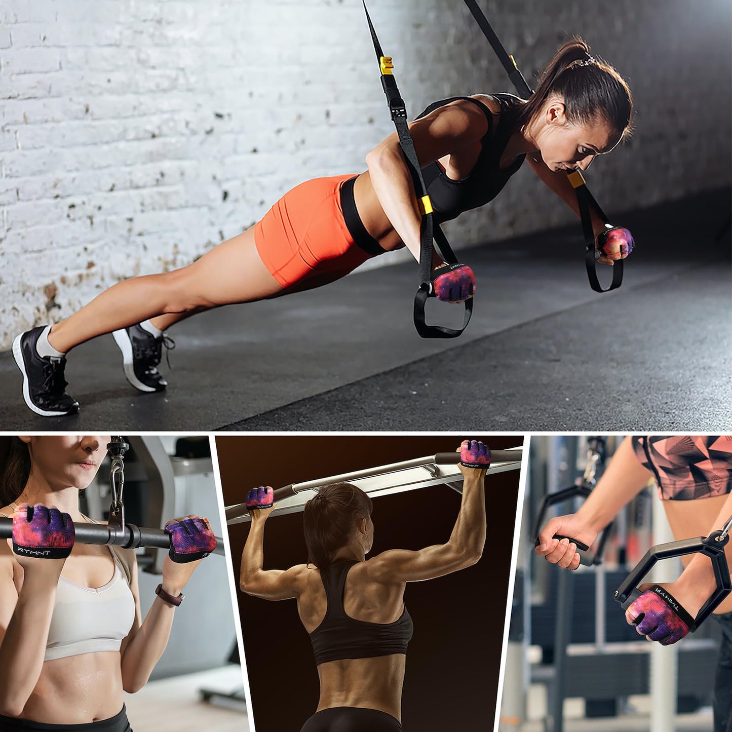 RYMNT Minimal Workout Gloves, Micro Weight Lifting Gloves Grip Pads with Full Palm Protection & Extra Grip for Women Weightlifting,Gym,Cross Training,Powerlifting,WODs.GalaxyPL-Large