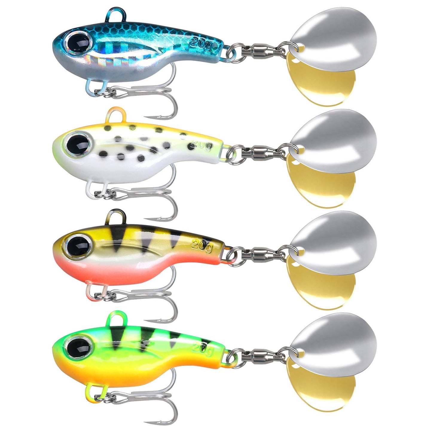 Spinner Baits for Bass Fishing, 20g Multi-Color Options with 3D Eyes & Rotating Blades Fishing Spinners, Freshwater Saltwater Bass Fishing Lures for Trout Walleye Crappie Pike