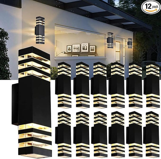 12Pack 15inch Outdoor LED Wall Lights,4000K Day White Outdoor 18W Wall Light Aluminum Body Waterproof IP65 led Porch Light for House Patio Garage Garden. (No Sensor)