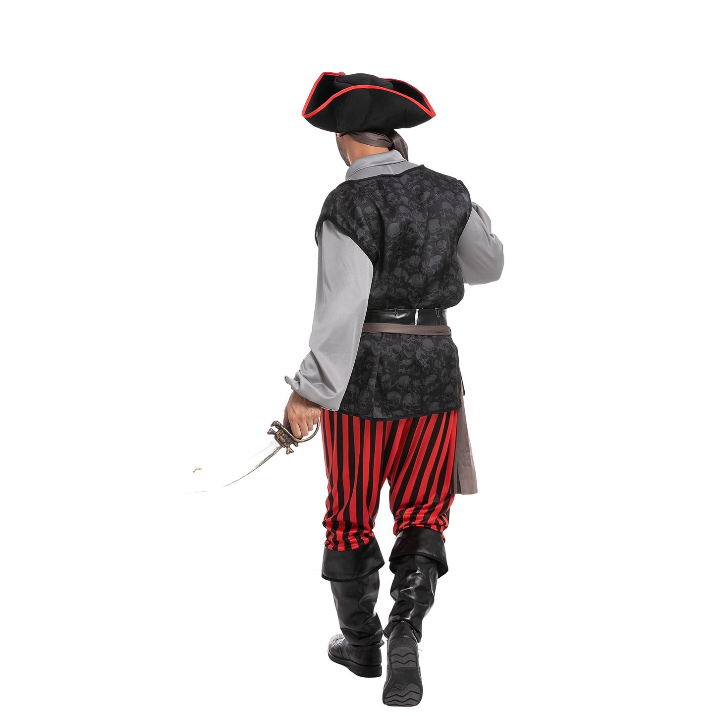 Spooktacular Creations Men Pirate Costume, Adult Grey Pirate Shirt Vest Viking Pants Hat Accessories Set for Halloween Themed Trick or Treating Cosplay Parties (Large)