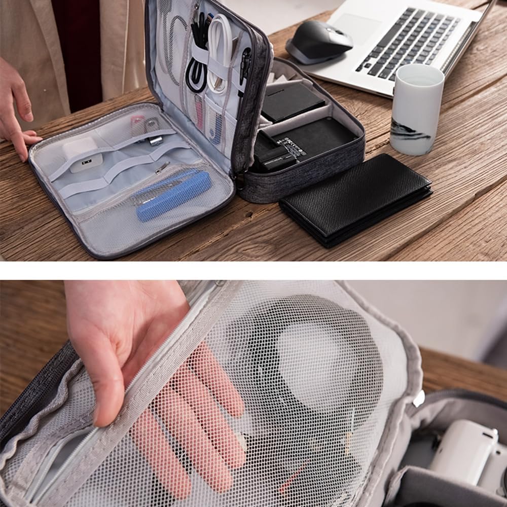 HCFGS Travel Cable Organiser Bag, Electronics Accessories Organizer Bag Extra Large 3-Layers Universal Carry Travel Gadget Bag for Power Bank, Memory Card, Data cable, Charger Hard Disk (Grey)