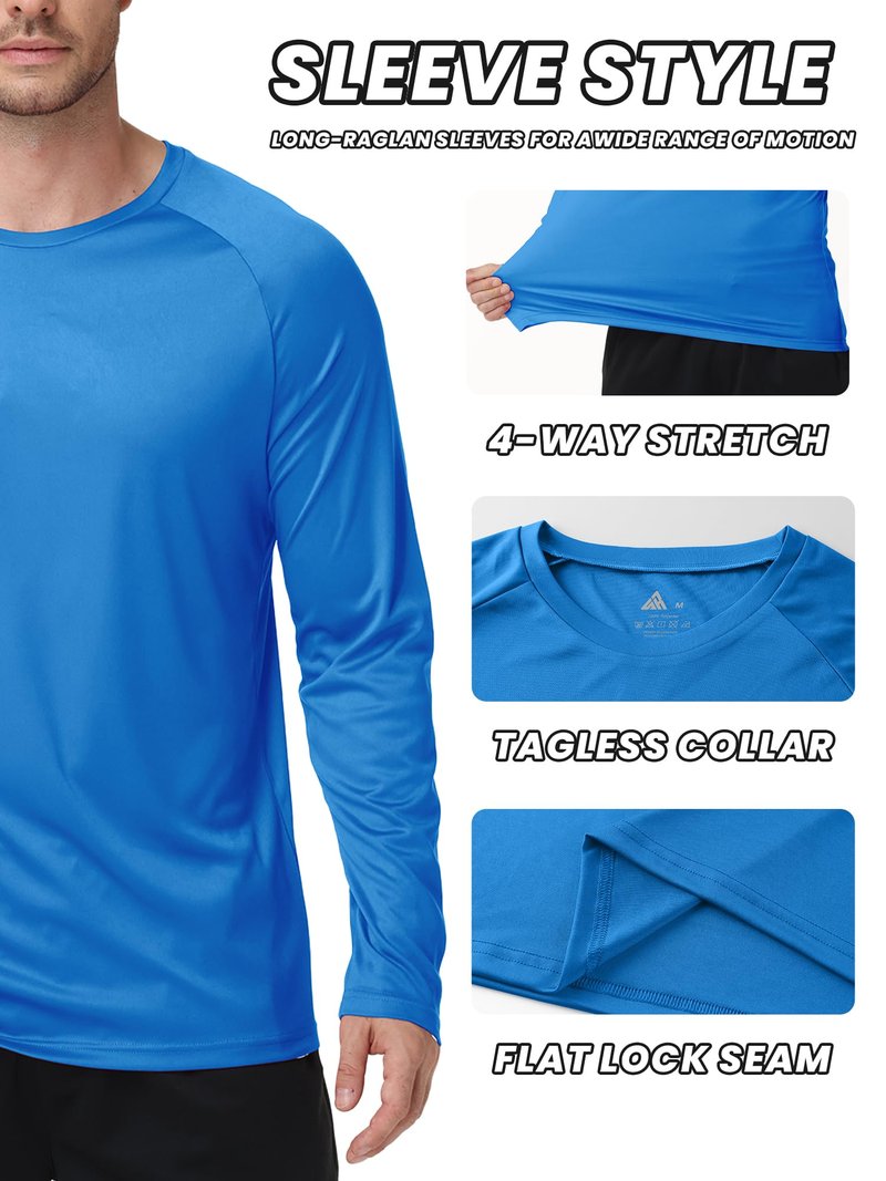 ZITY 7 Pack Sun Shirts for Men UV Protection Long Sleeve Crew Neck Running Activewear T-Shirts