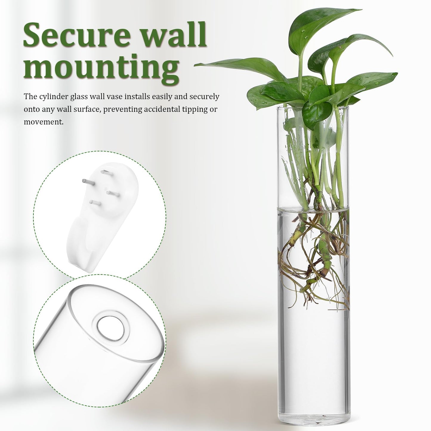 PRETYZOOM Wall Vase for Flowers Hanging Indoor Plants Holder Glass Cylinder Hydroponic Planter Large Tube 2pcs Wall-Mounted Terrarium for Home Décor