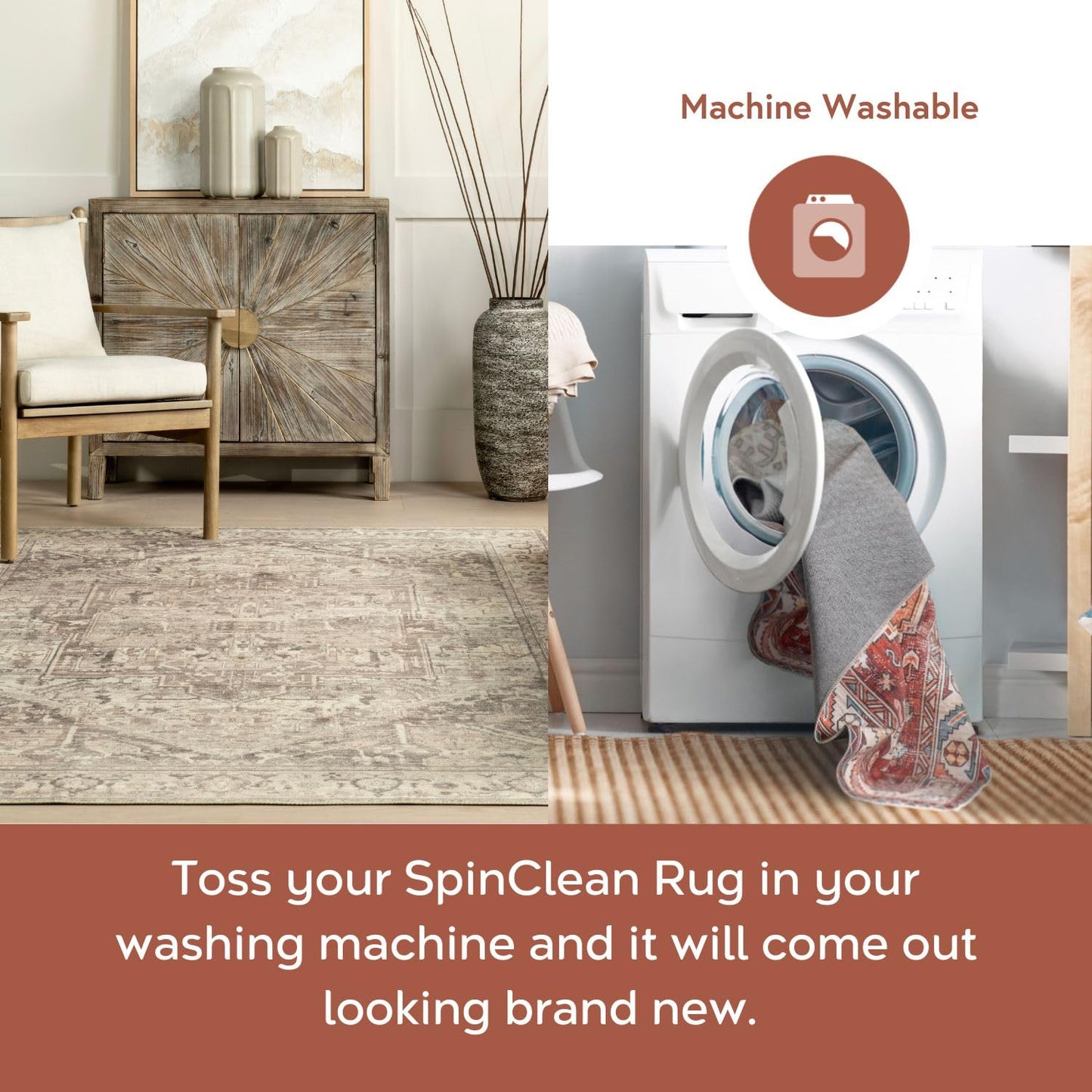 nuLOOM 8' x 10' Machine Washable Stain-Resistant Area Rug with Non Slip Backing, Low Profile for Living Room, Bedroom, and Dining Room, Brielle Grey/Tan