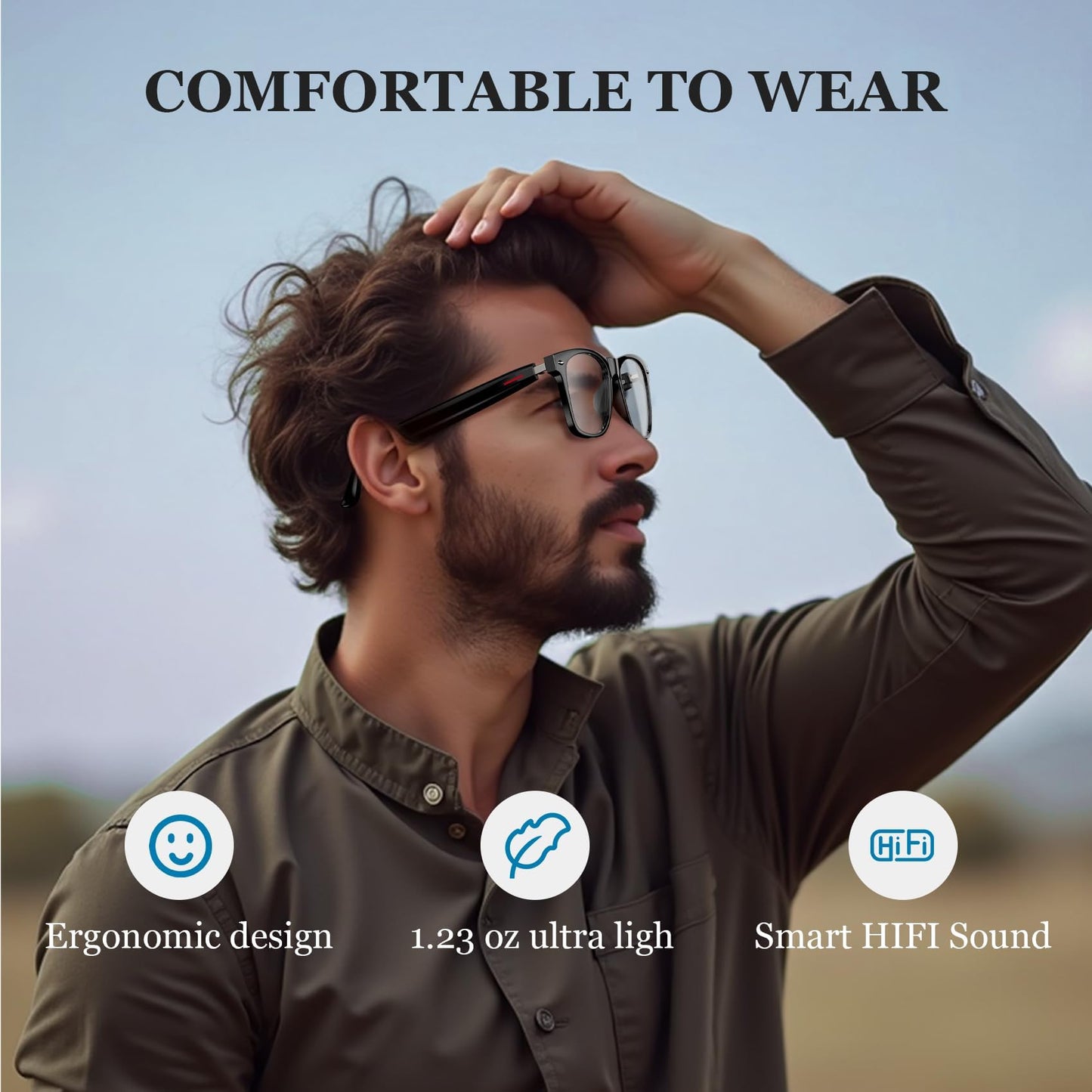 Blackview Smart Glasses, 5.3 Bluetooth Sunglasses with Open Ear Speaker, Voice Assistant Compatible, Blue Light Blocking Lens