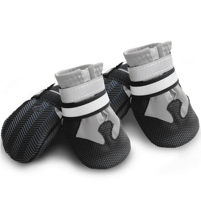 NeuWee Dog Boots, Non-Slip Dog Paw Protectors, Set of 4 Waterproof Dog Shoes with Adjustable Reflective Straps and Anti Slip Sole for Small Medium Large Dogs Outdoor (M, Grey)