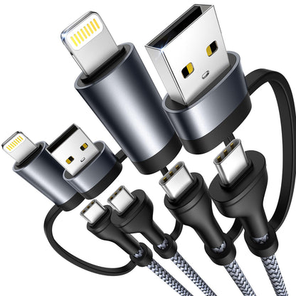4 in 1 Charging Cable, USB C Lightning Adapter USB C to USB C 60W PD [Fast Charging & Data Sync] 4 in 1 Multi Charger for iPhone 16 15 14 13 12,MacBook Pro 2023 iPad mini 6/Pro,Samsung Galaxy S22 S21