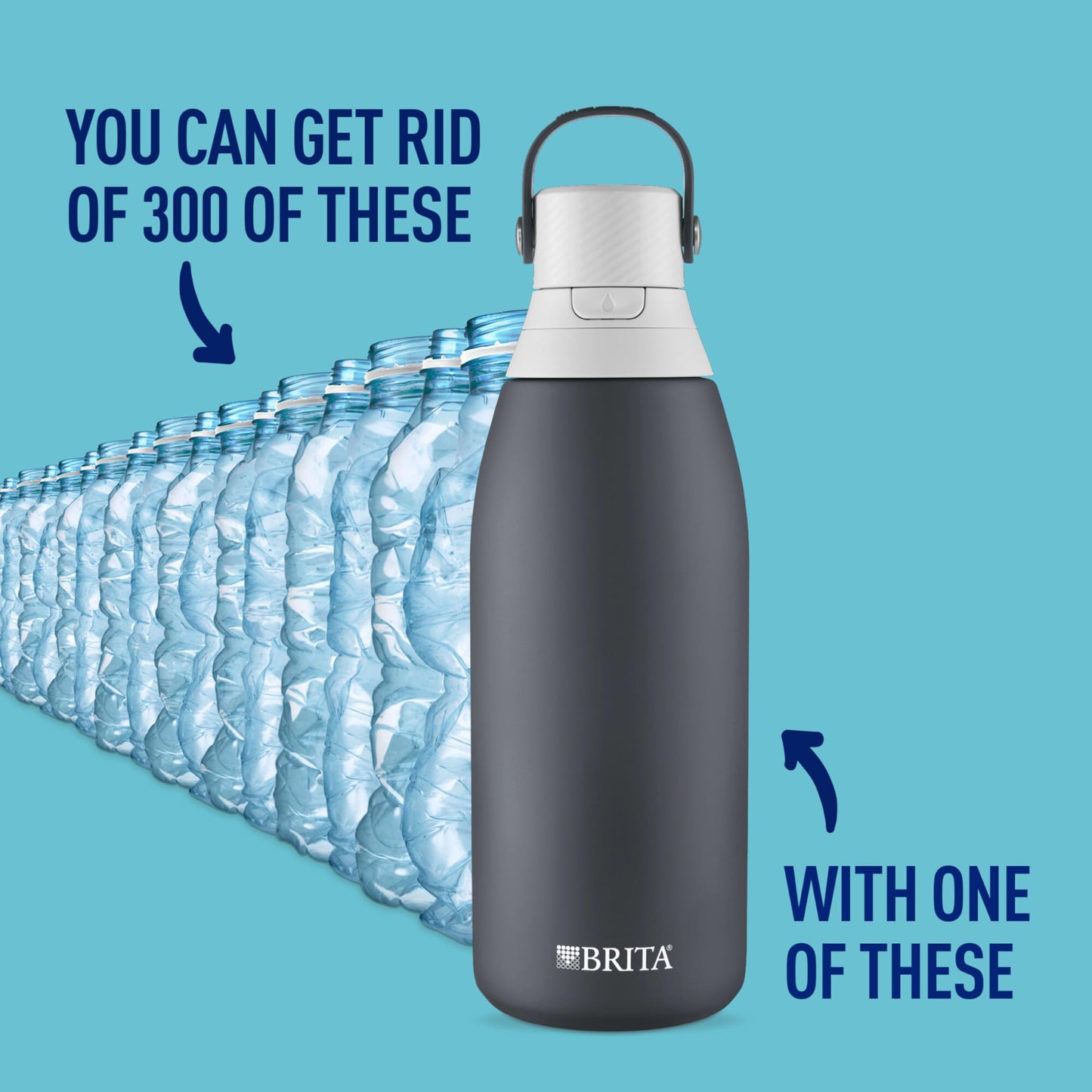Brita Stainless Steel Premium Filtering Water Bottle, BPA-Free, Reusable, Insulated, Replaces 300 Plastic Water Bottles, Filter Lasts 2 Months or 40 Gallons, Includes 1 Filter, Carbon - 32 oz