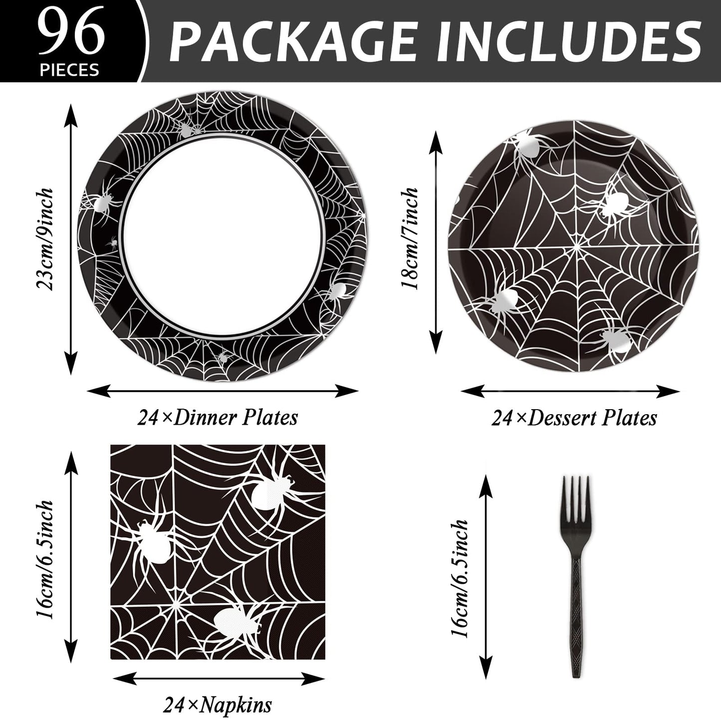 96 Pcs Halloween Party Paper Plates Napkins Supplies Set Spider Web Disposable Tableware Decorations Get Together Celebration Halloween Birthday Party Favors for 24 Guests