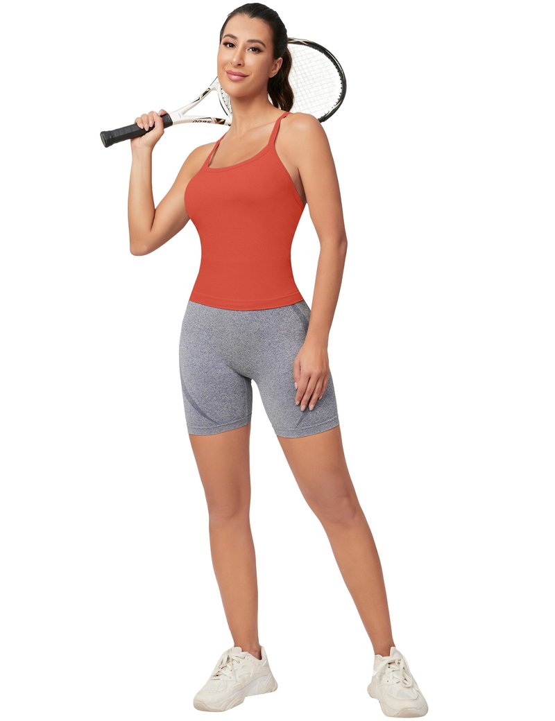 MathCat Workout Tank Tops for Women with Built in Bra, Sleeveless Gym Tops Seamless Racerback Athletic Yoga Shirts Coral
