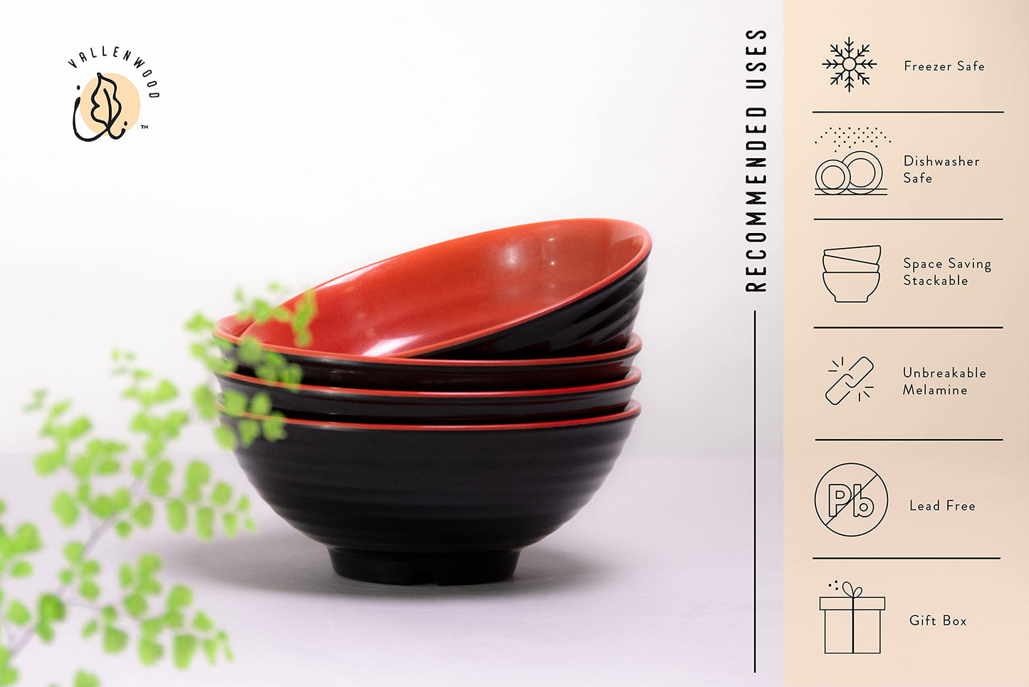 4 Ramen Bowls, 12 pieces Pho set. Red Black Ramen Bowl Set. Unbreakable Melamine. Asian Japanese soup. Spoons And Chopsticks kit. . XL 37 oz. Noodles, Rice, Udon, Thai, Chinese, Korean, Wonton, Miso
