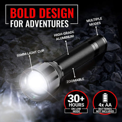 REHKITTZ Torch Led Super Bright 3000 Lumens Long Working Time Camping Adjustable Focus Flashlight with 5 Light Modes