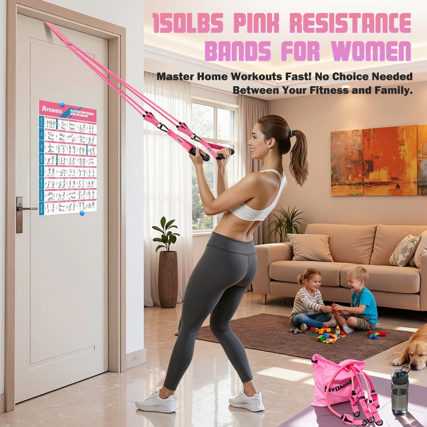 Ayombo Resistance Bands, Exercise Bands with Handles for Working Out, Fitness Bands for Women, Workout Equipment Home Gym, Training Bands with Door Anchor, Ankle Straps, Shape Body, Physical Therapy