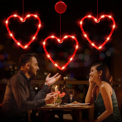 LOLStar Valentines Day Window Lights Decor with Timer, 3 Pack Battery Operated Red Heart-Shaped Window Decorations Silhouette Sucker LED Lamp Slow Fade Mode Romantic Light for 2026 Holiday Indoor Home