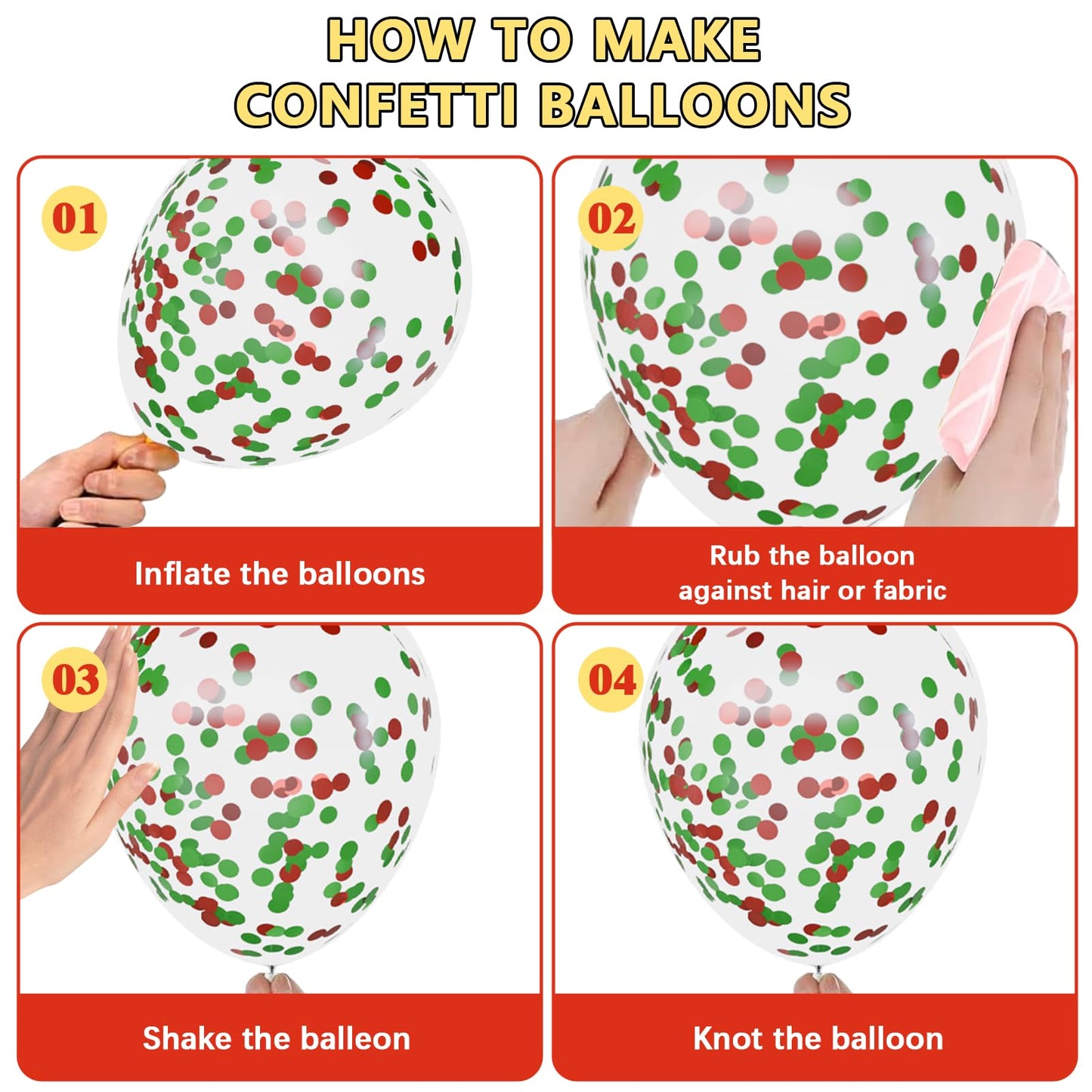 Christmas Balloons Set, 65pcs 12 Inch Red Green White Confetti Balloons, Red and Green Latex Balloons for Christmas Party Decorations