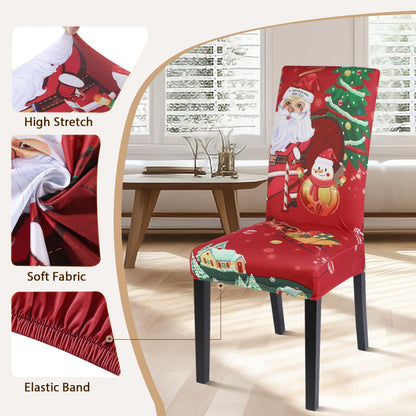SearchI Christmas Dining Chair Covers Set of 4,Stretch Printed Kitchen Chair Cover Washable Spandex Xmas Parsons Chair Protector Slipcovers for Christmas Decoration,Holiday Party(Santa Claus)