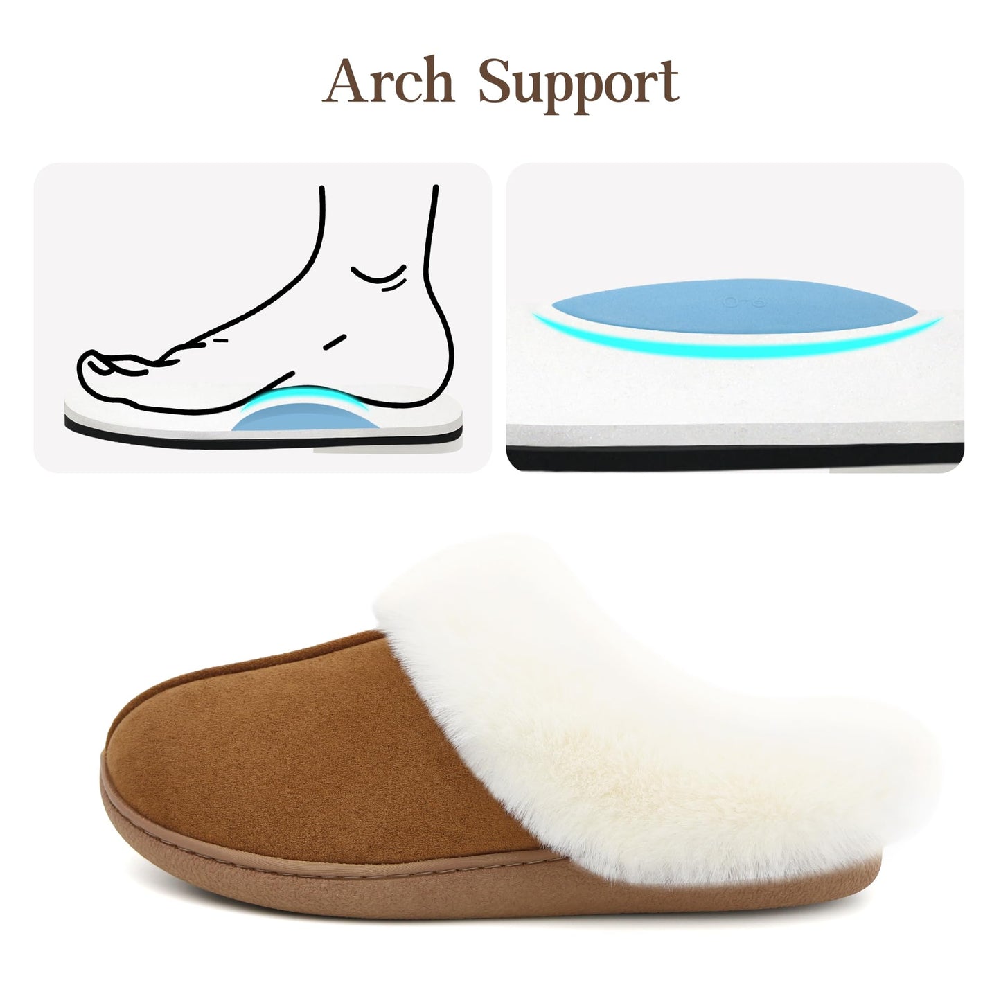 Jerzmy Fuzzy Slippers for Women, Memory Foam Cushion Womens House Slippers Suede Fluffy Faux Fur Lining Comfy Home Shoes for Indoor Outdoor Bedroom Garden Winter Brown Size 7