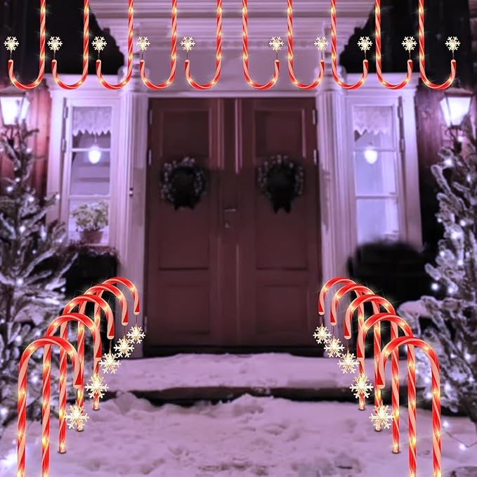Solar Christmas Lights Outdoor Decorations, 20 Pack Solar Christmas Candy Cane Lights with Snowflake, Outdoor Waterproof Christmas Pathway Lights for Patio, Garden, Yard, Street, Park, Holiday