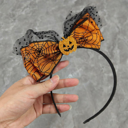 HOXIEYA Halloween Bow Headband Pumpkin with Mesh Design Headands Ornage Hair Hoop for Thanksgiving Halloween Party Headand Hair Accessories for Women Girls