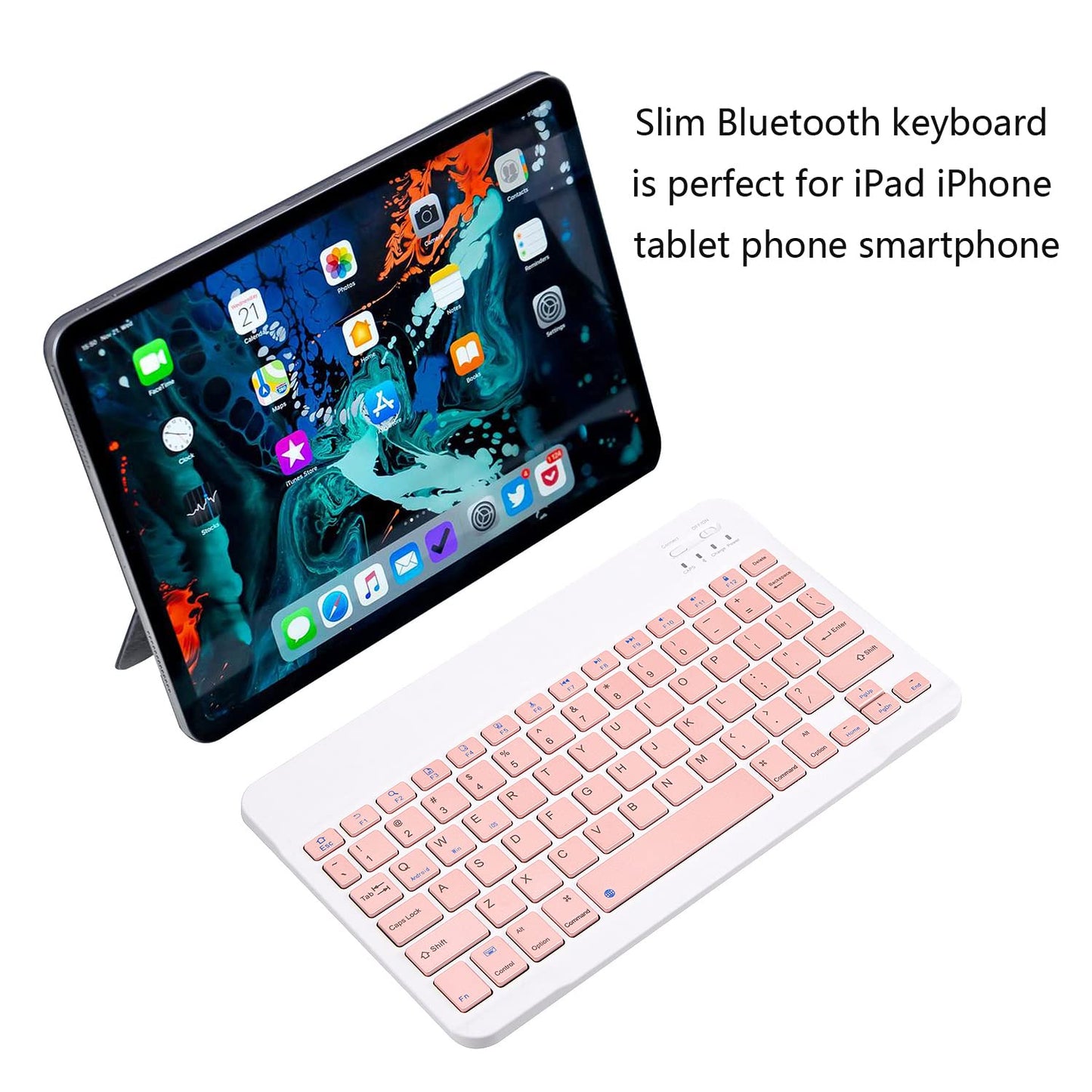 Ultra-Slim Bluetooth Keyboard Portable Mini Wireless Keyboard Rechargeable for Apple iPad iPhone Samsung Tablet Phone Smartphone iPadOS iOS Android (10 inch Black)