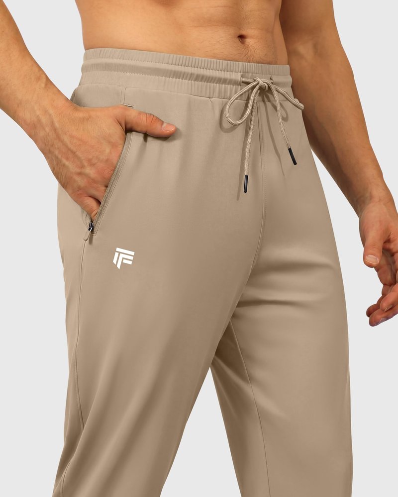 FOGFIRE Mens Sweatpants with Zipper Pockets Joggers for Men Workout Athletic Gym Track Fitness Clothing Khaki