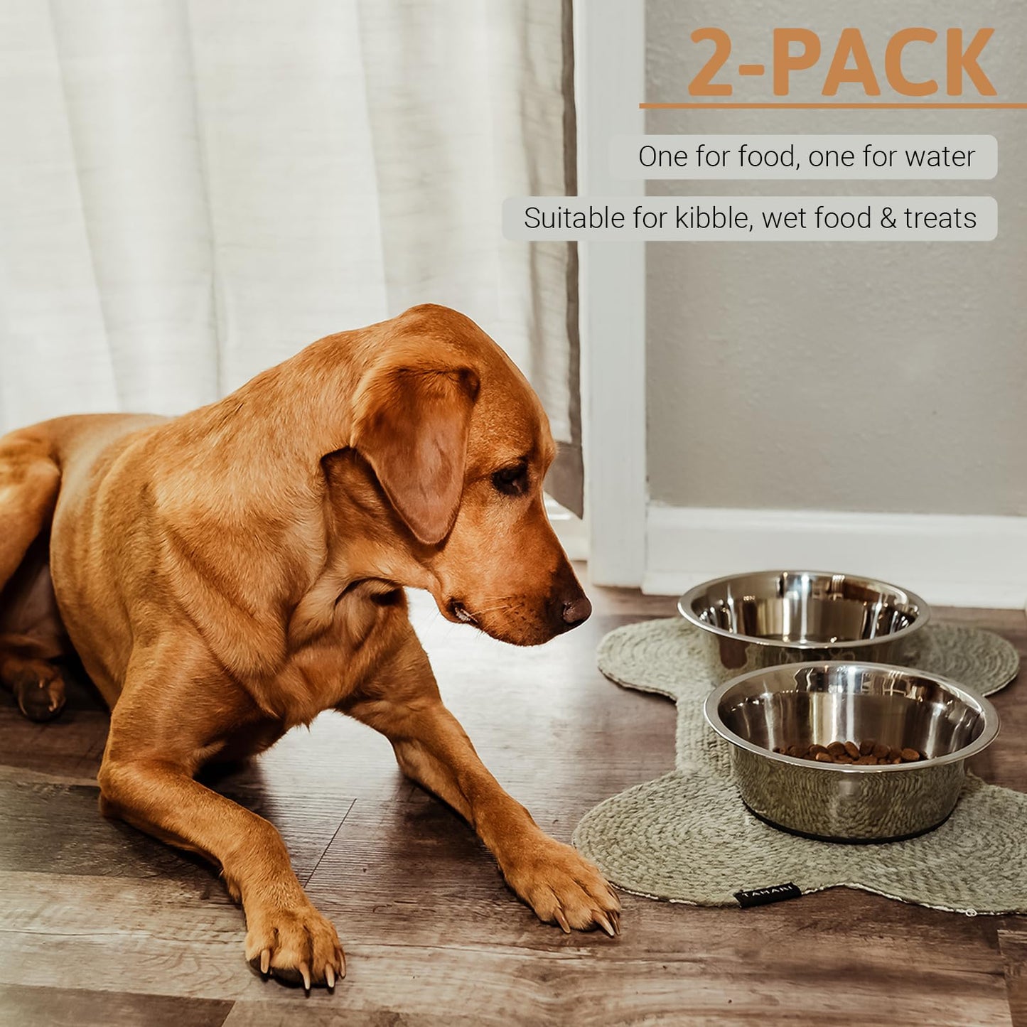 PEGGY11 Stainless Steel Dog Bowls, Nonslip, Food Grade, Dishwasher Safe, Easy to Clean - 1.44L, 2 Pack