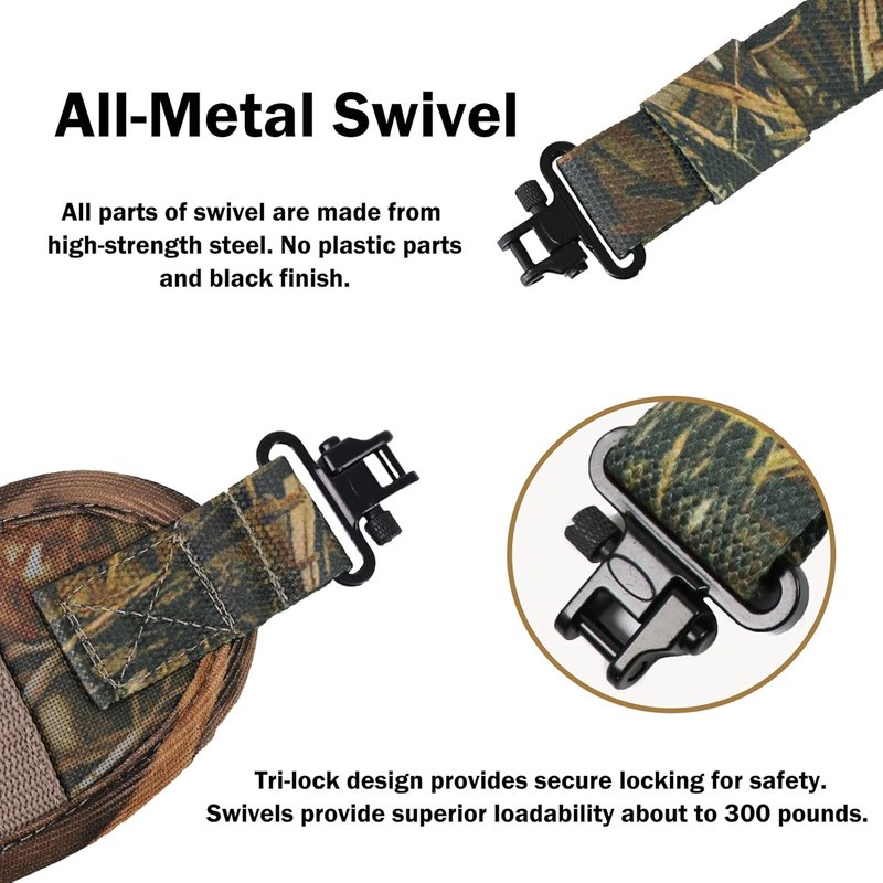 HUNTPAL Camo Gun Sling - 2 Point Shotgun Rifle Strap with Quick-Grab Handle & 3 Pockets | Durable Nylon Webbing