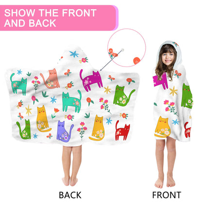 Bonsai Tree Summer Bright Hooded Beach Towel, Cat Lover Kids Poncho Towel for Boys Girls, Quick Dry 30''x50” Bath Towel for Pool Swiming Boys Gifts