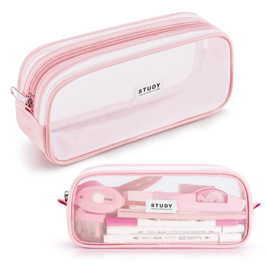 KALIDI Grid Mesh Pencil Case Large Capacity Pencil Case Big Pencil Pouch With Zipper Simple Stationery Bag Aesthetic Pen Bag for School Teen Girl Boy Multi-Purpose bag for office Men Women