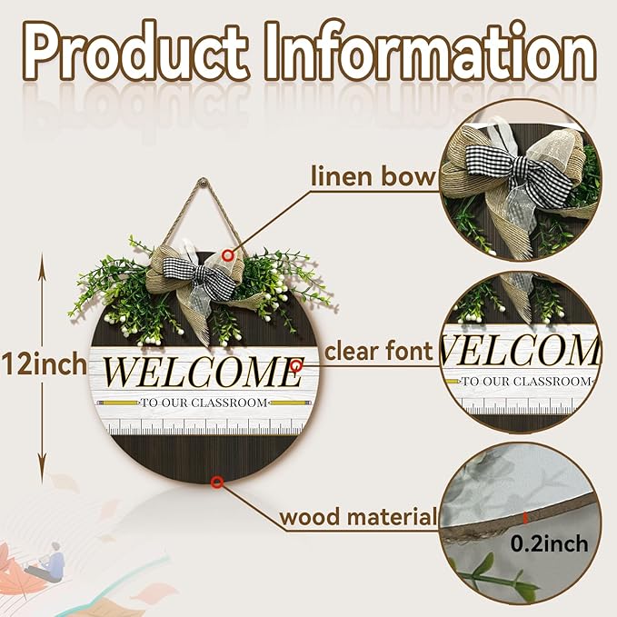 Welcome Sign for Classroom Door Welcome to Our Classroom Sign for Front Door Rustic Round Wood Hanging Sign for Classroom Outdoor School Wall Indoor Decor 12×12 Inch