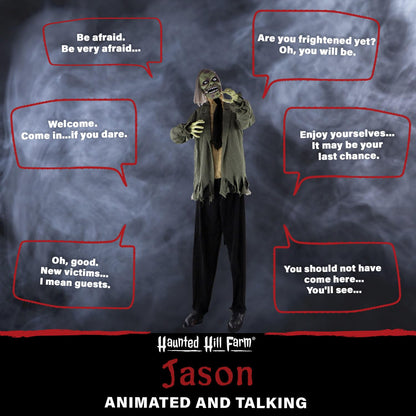 Haunted Hill Farm Life-Size Scary Talking Zombie Halloween Animatronic with Touch Activated Lights and Sound, Battery Operated Indoor or Covered Outdoor Halloween Decorations, Creepy Halloween Props