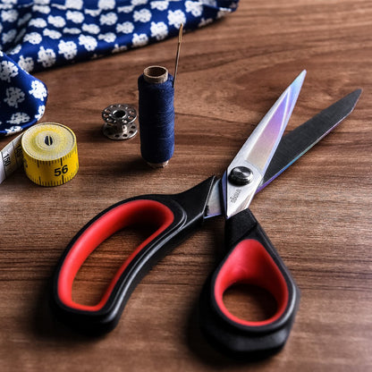 LIVINGO 2 Pack Premium Tailor Scissors Heavy Duty Multi-Purpose Titanium Coating Forged Stainless Steel Sewing Fabric Leather Dressmaking Comfort Grip Shears Professional Crafting (8.5 & 9.5INCH)