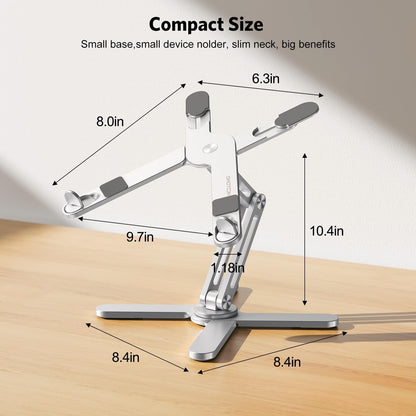OMOTON 360° Rotating Laptop Stand Riser for Desk, Ergonomic Foldable Computer Stand Adjustable Height Angles for Collaborative Work, Easy Storage Fit Macbooks,All Laptops up to 16 inches, Silver