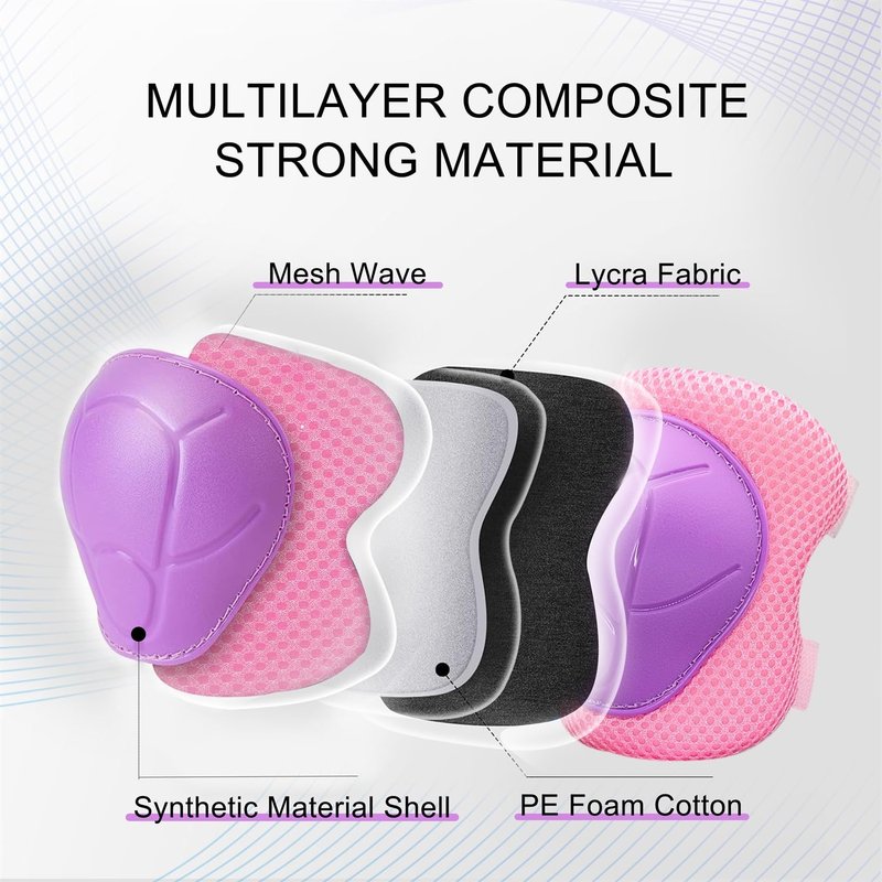 Kids Protective Gear Set, Knee Pads for Kids 3-10Years Toddler Knee and Elbow Pads with Wrist Guards Boys or Girls for Skating Cycling Bike Rollerblading Scooter Bike (Purple Pink, M(6-10years))