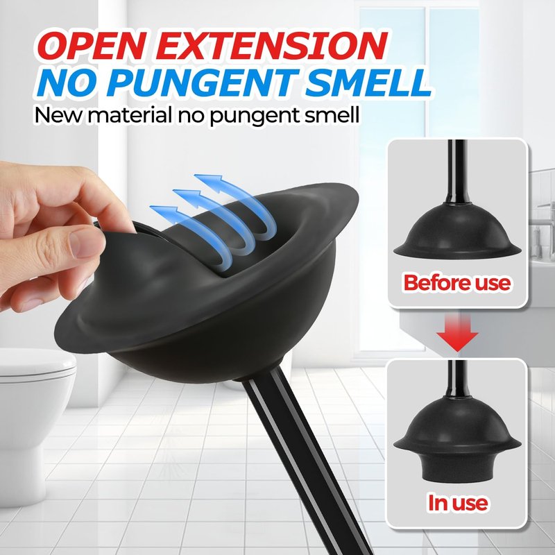 FORASTO Toilet Plunger with Holder,Plungers for Bathroom with Holder,Heavy Duty Plunger with Cover,Bathroom Decor，Bathroom Accessories，Toilet Bowl Cleaners,Black