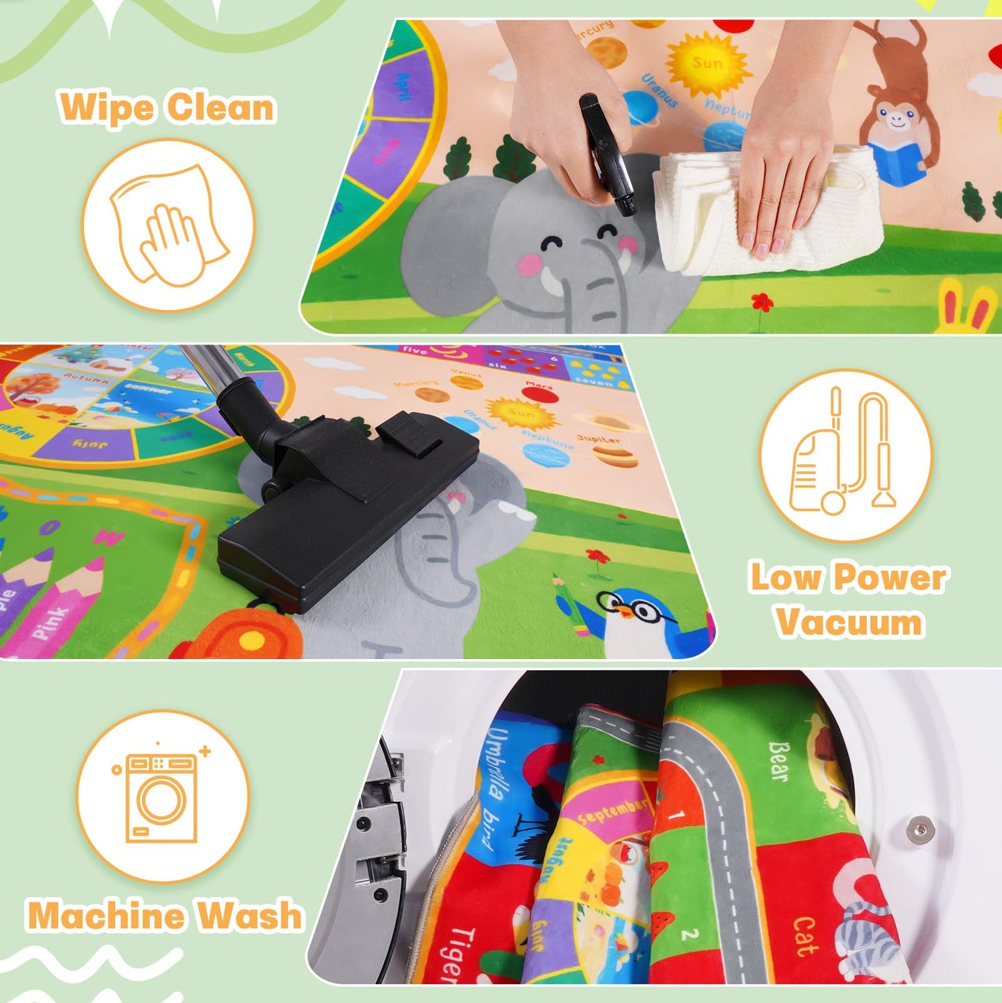 Pionblank Kids Rug for Bedroom Playroom Classroom Kindergarten, 3x4 Educational Area Rugs with ABC Alphabet Numbers Color Season Month for Toddler Nursery Girls Boys