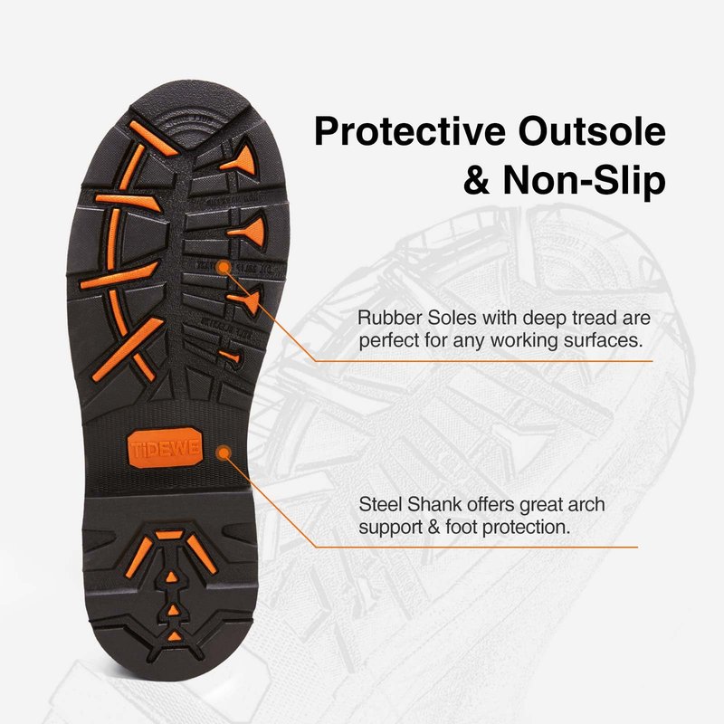 TIDEWE Rubber Work Boot for Men with Steel Toe & Shank, Waterproof Anti Slip Hunting Boot, 6mm Neoprene Hunting Boot for Manufacturing, Construction, Farming, Black, Size 8