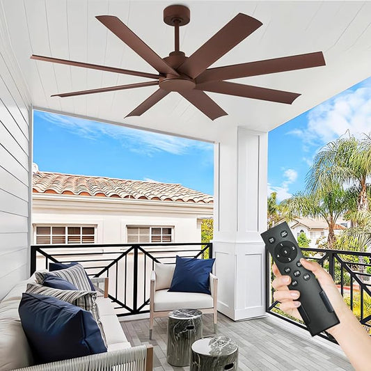 Depuley 60" Industrial Ceiling Fans with 5 Speed, DC Motor Ceiling Fans with 8 Blades, Outdoor Ceiling Fan with Remote for Indoor Patio Porch Garage Shop Factory Warehouse (Brown)